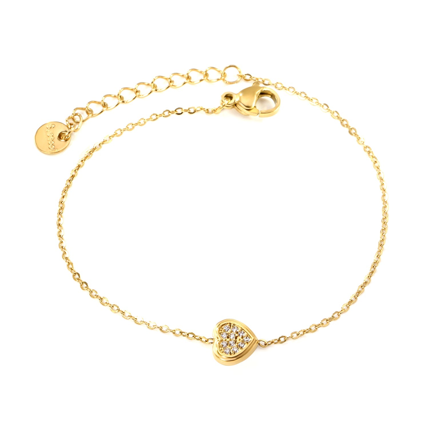 7.7 x 8mm beveled heart-shaped 0.3 cross chain bracelet 18+3cm+6mm round tag Steel color/gold color asonjewelry